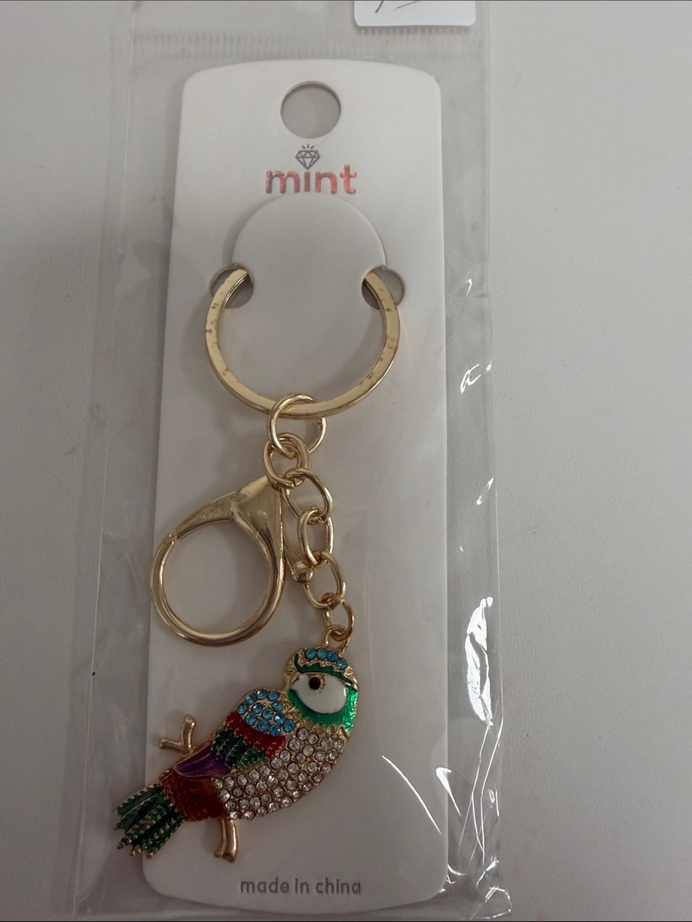 Mint Gold Multicolor Parrot Key & Card Holder Charm